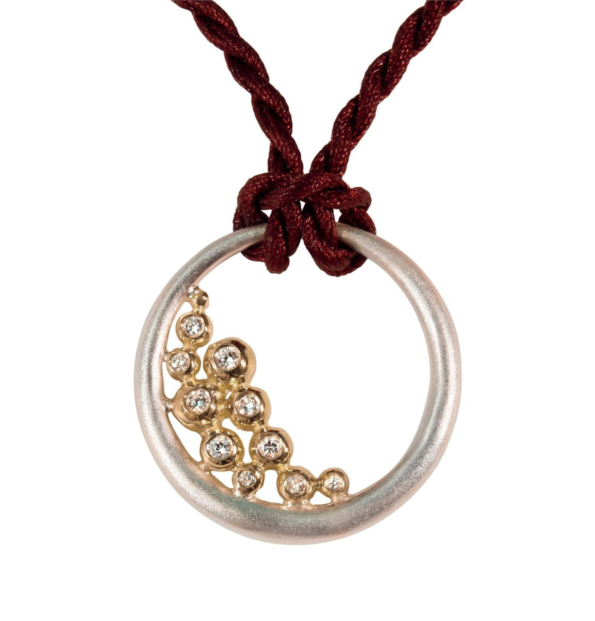 Abundance Circle Pendant: Sterling circle with 18K gold of diamonds.-0