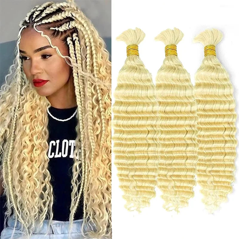 Highlight 613 Curly Boho Braids Human Hair Bulk Braiding Hair Burgundy 99J Blonde Deep Wave 100% Human Hair Extensions Bundles
