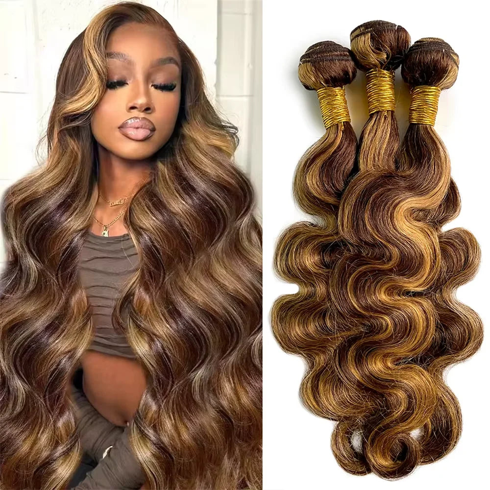 Highlight Body Wave Bundles Human Hair 40 Inch Ombre Unprocessed 100% Real Human Hair Bundle Blonde Raw Hair Extensions Weaving