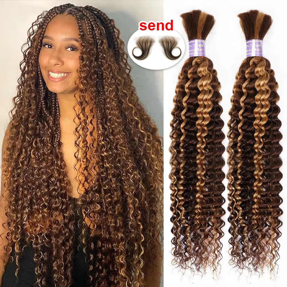 Highlight 613 Curly Boho Braids Human Hair Bulk Braiding Hair Burgundy 99J Blonde Deep Wave 100% Human Hair Extensions Bundles