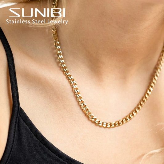 2/3/4/6/8mm Stainless Steel Necklace for Women Basic Punk Gold Color Choker Colar Cuban Link Chain Necklace Jewelry Wholesale