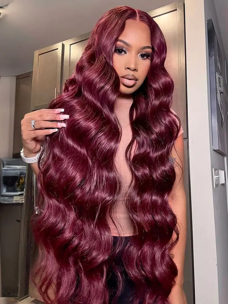 40Inch Burgundy 13x6 HD Lace Frontal Human Hair Wig 250 Density 99j Body Wave 13x4 Lace Front Wigs Human Hair Brazilian Lace Wig