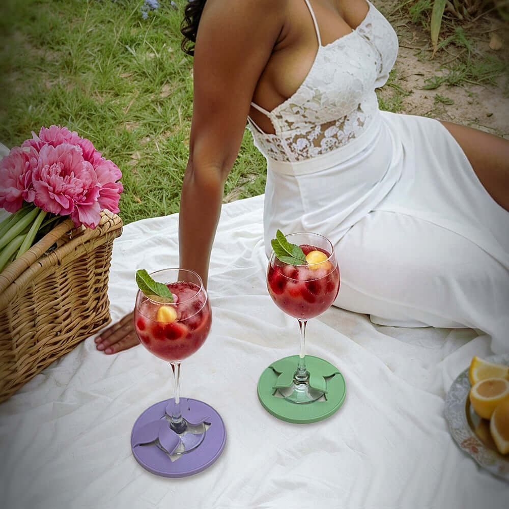 Spill-Proof Outdoor Wine Glass Holder for Beach, Sand & Grass | Glass Slipper