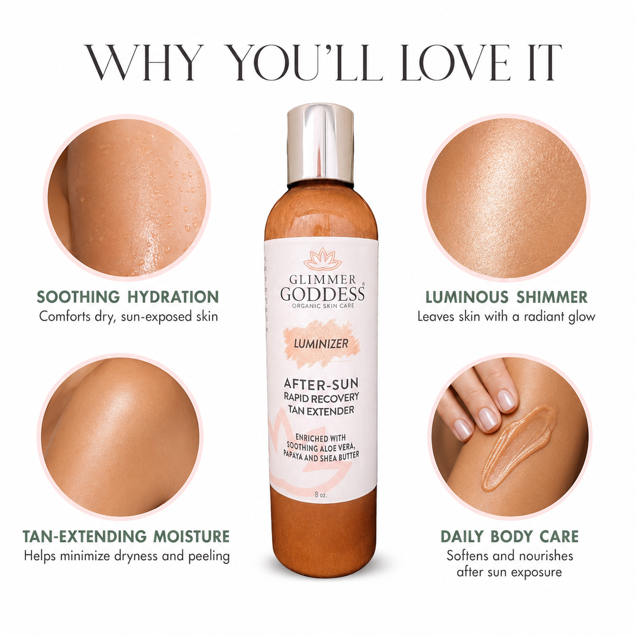 Organic After Sun Lotion & Tan Extender – Luminizing Shimmer