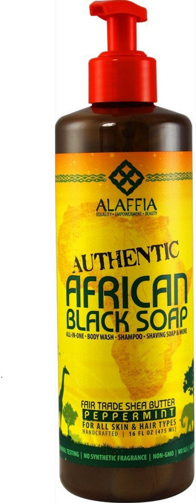 Alaffia African Black Soap bottle with pump on a white background