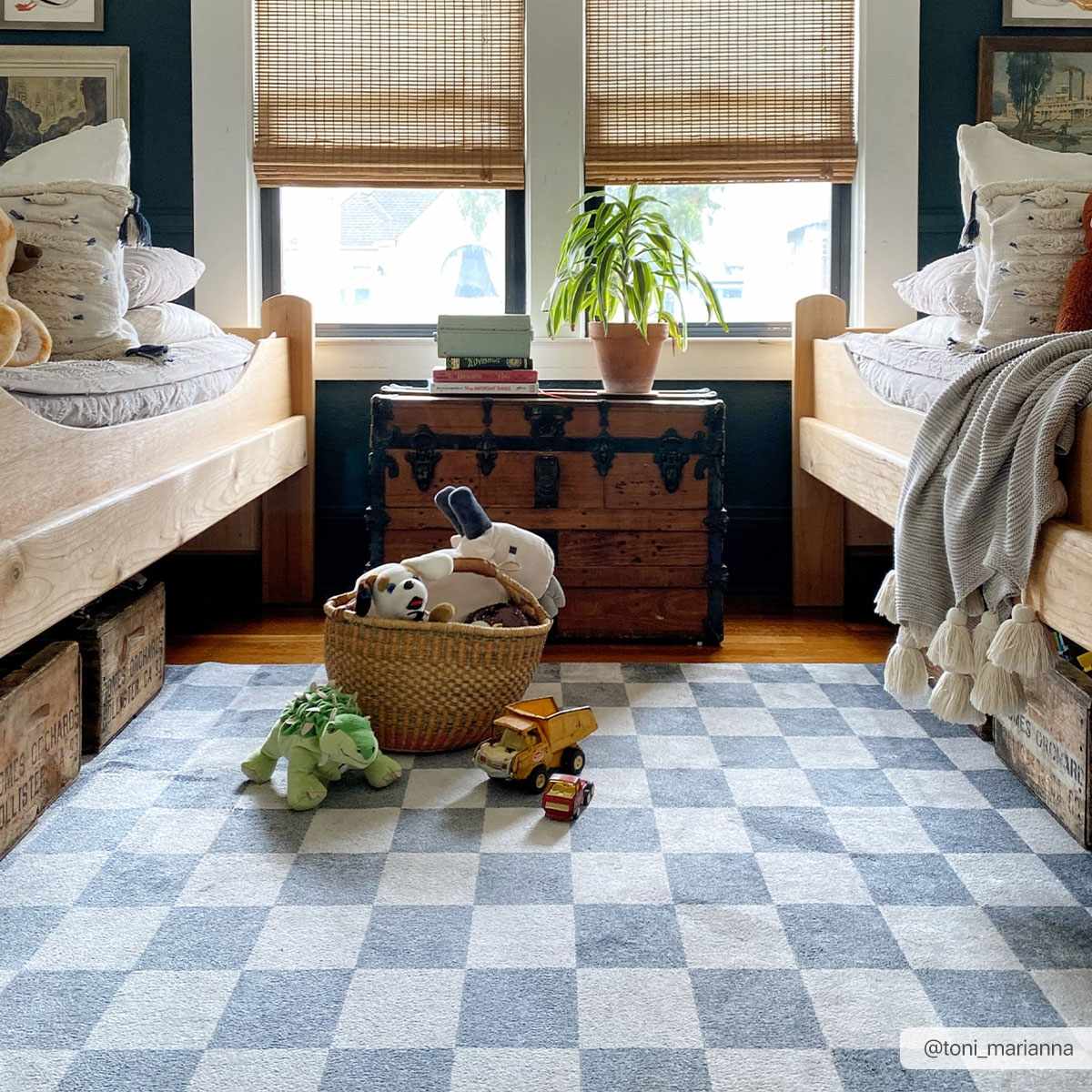 Alie Blue Gray Checkered Washable Rug-0