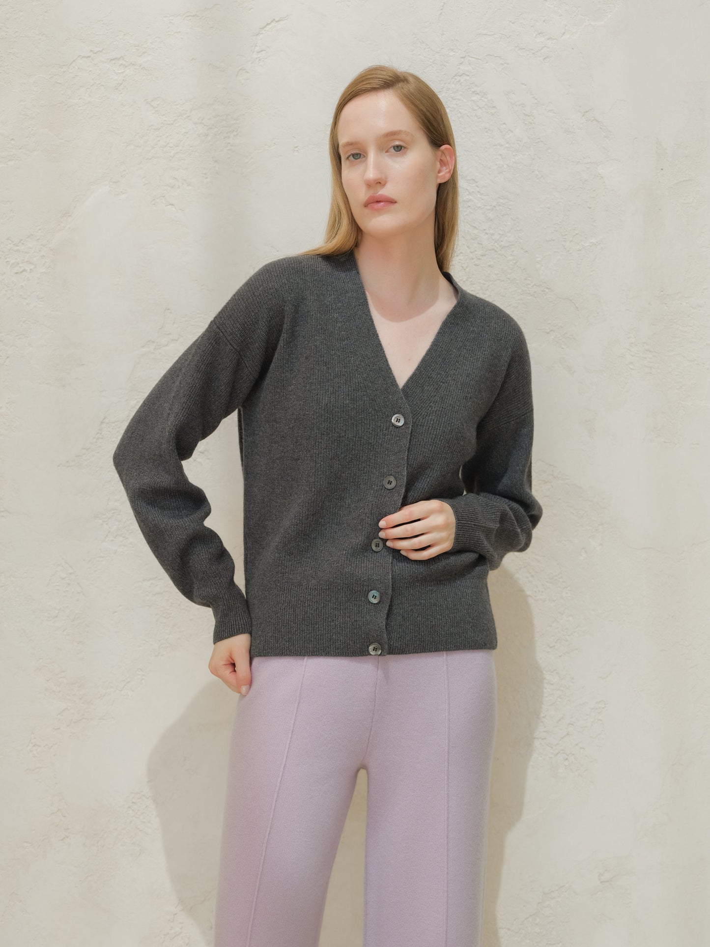 Cashmere Mix Ribbed Cardigan-5