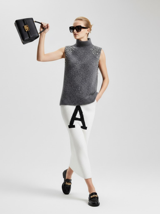 Anthracite Jewel Knit Vest with Crystal Appliqués • BYMANYC ® New York-0