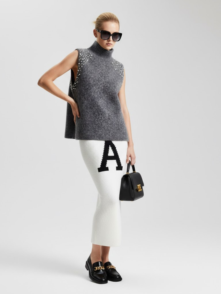 Anthracite Jewel Knit Vest with Crystal Appliqués • BYMANYC ® New York-1