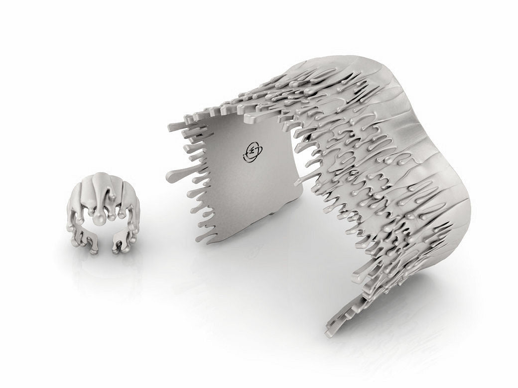 Antonio Wehrli Gravity Paint Drip Ring: Art into Jewelry-Silver & 18K Gold Plate-18