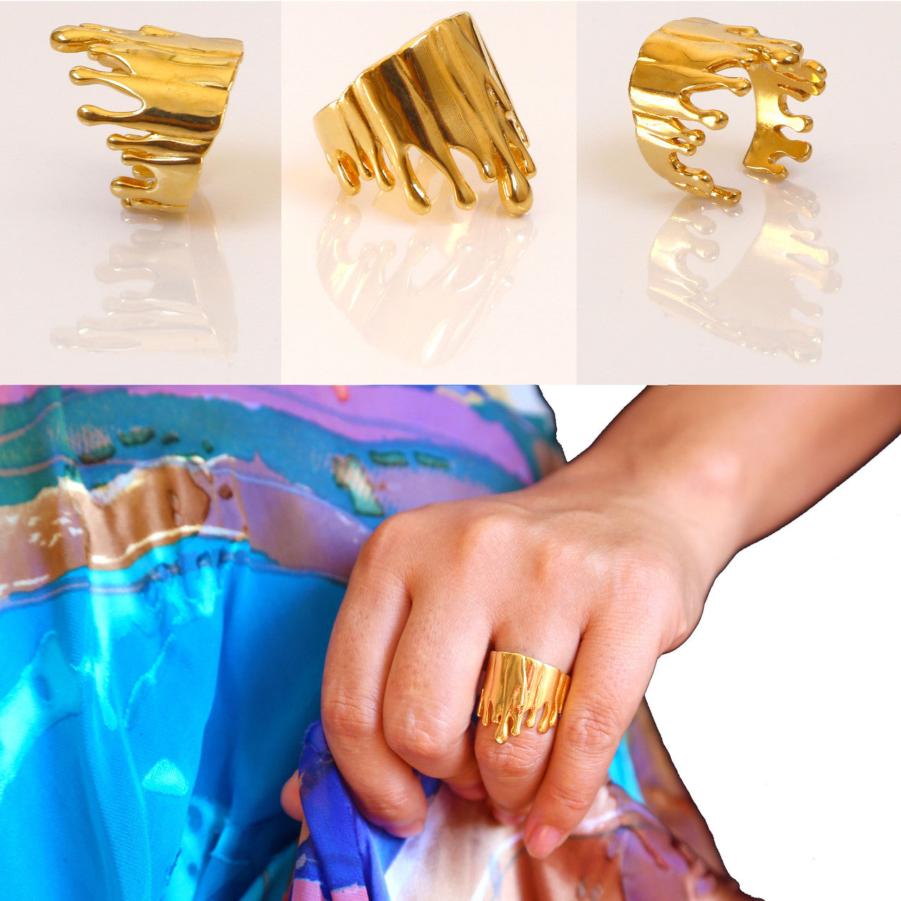 Antonio Wehrli Gravity Paint Drip Ring: Art into Jewelry-Silver & 18K Gold Plate-1