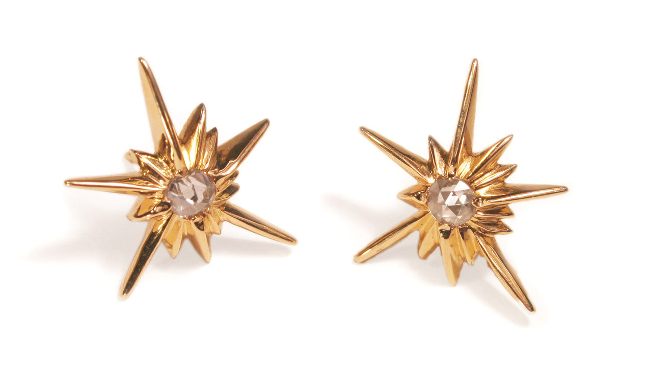Star Earrings-Solid Stars-18K with diamonds-0