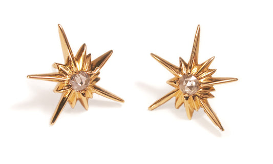Star Earrings-Solid Stars-18K with diamonds-0
