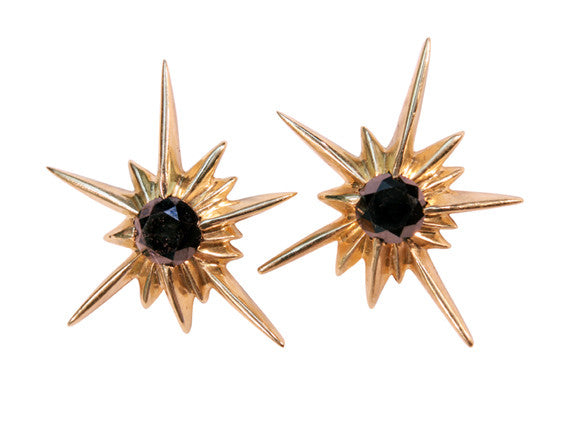 Star Earrings-Solid Stars-18K with black diamonds-0
