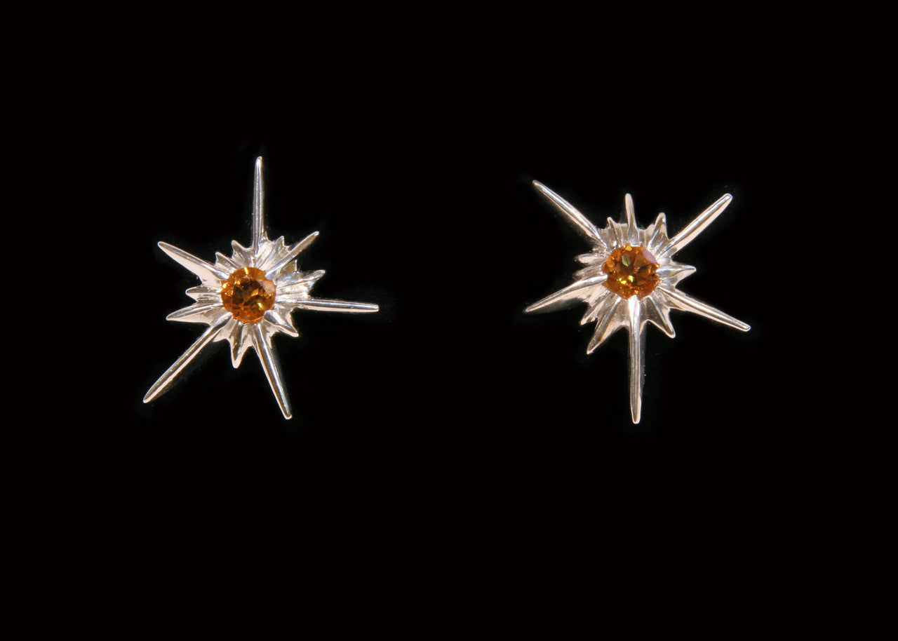 Star Earrings-Solid Stars-18K with black diamonds-4