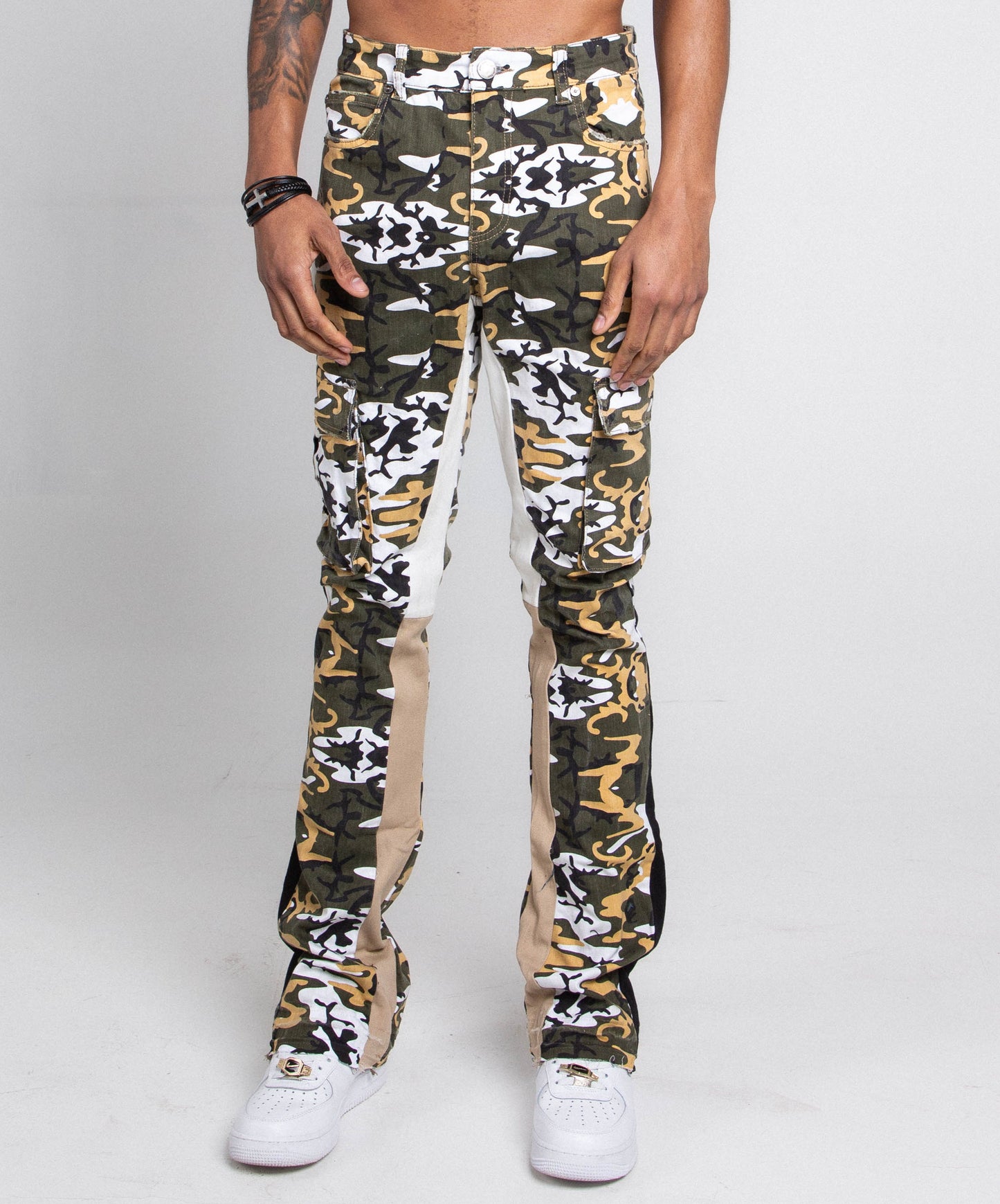 AJS699-10 CAMO STACKED CARGO PANTS