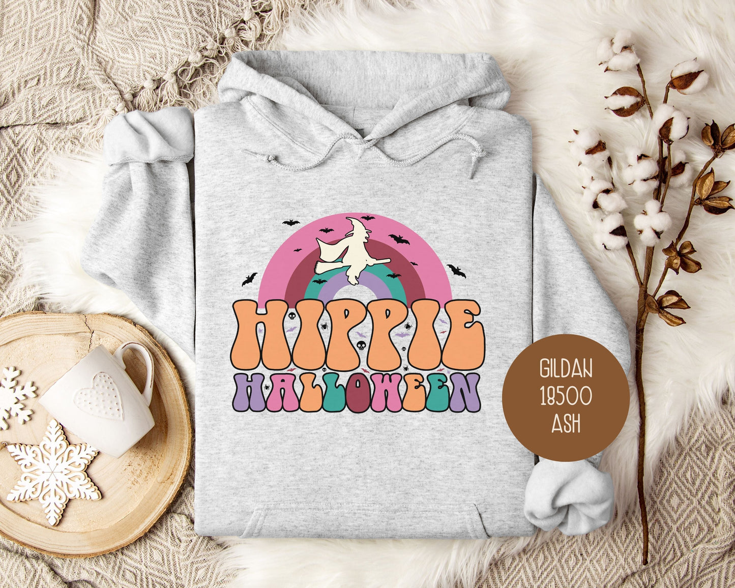 Hippie Halloween Retro Witch Rainbow Hoodie-1