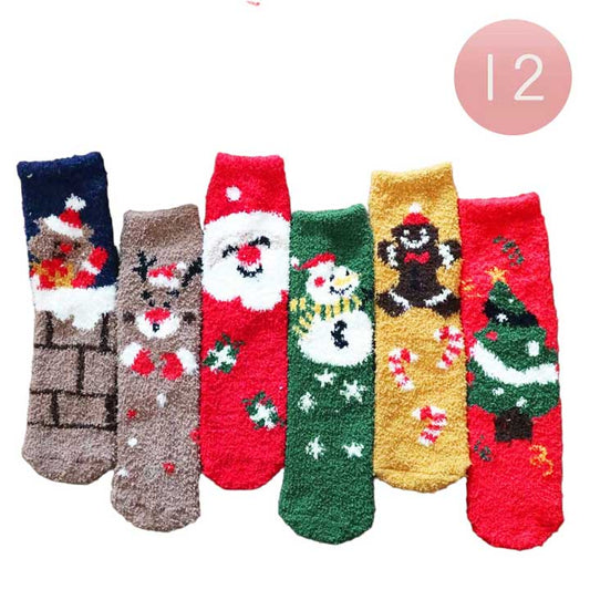 12Pairs Rudolph Santa Claus Snowman Christmas Tree Socks
