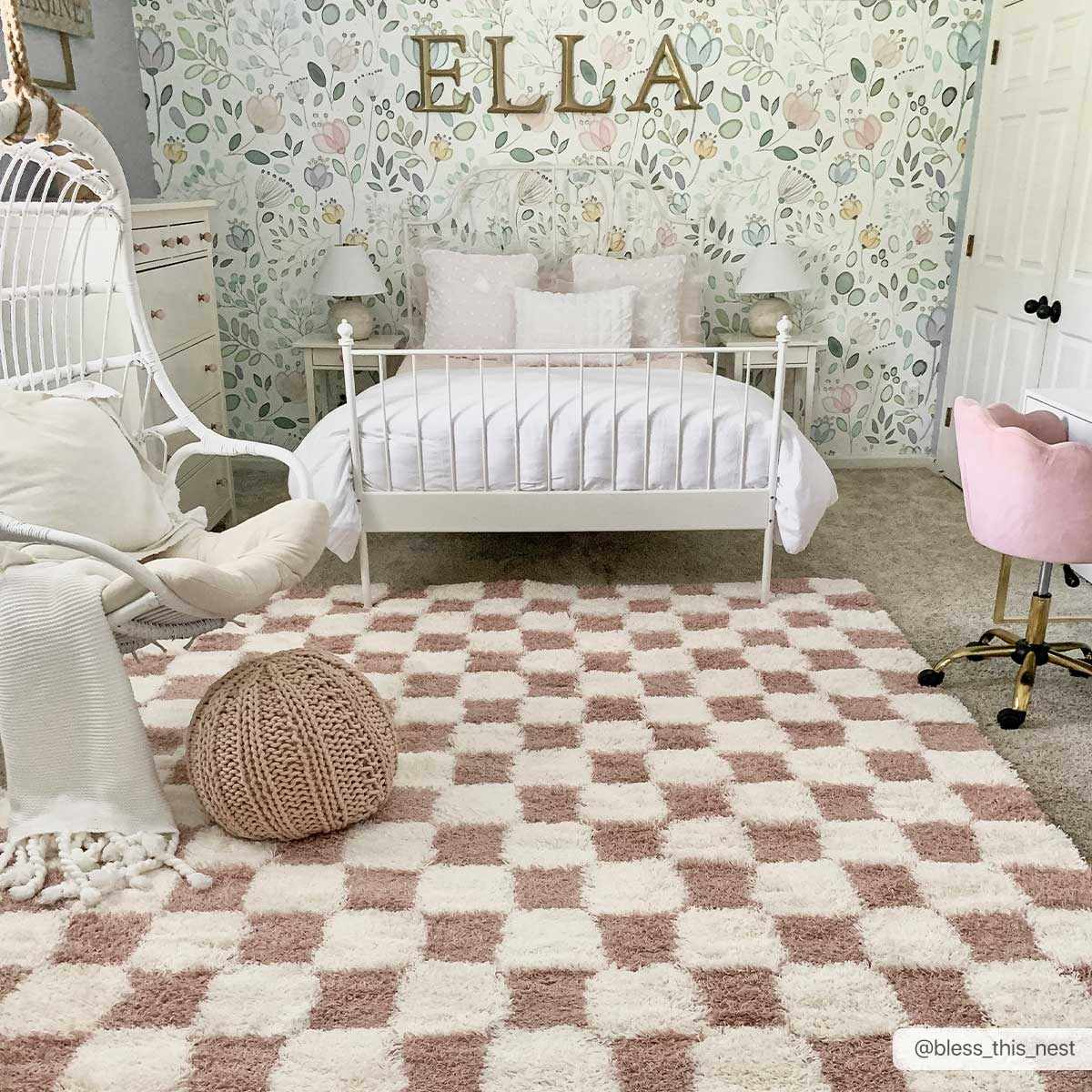 Atira Pink Checkered Shag Rug-0