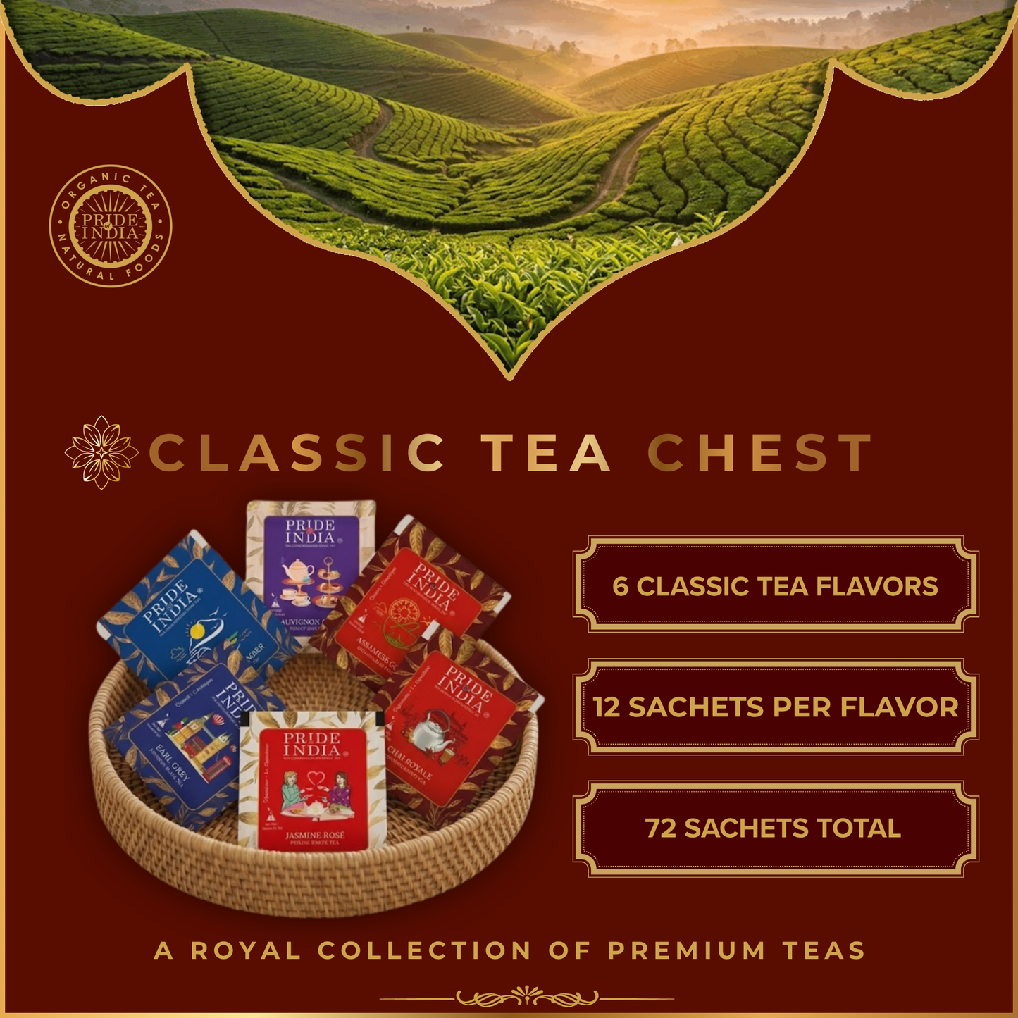 Natural Indian Classic Tea Assortment Chest, 6 Types - 72 Tea Bags-1