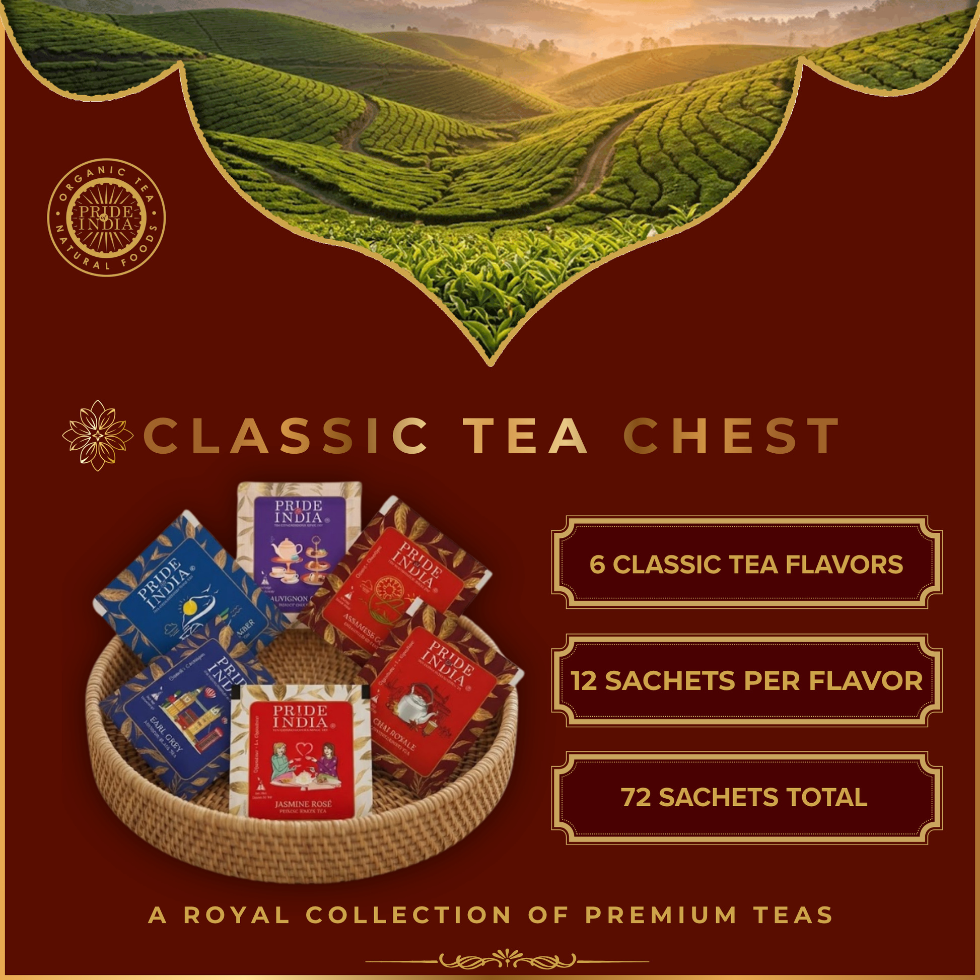 Natural Indian Classic Tea Assortment Chest, 6 Types - 72 Tea Bags-1