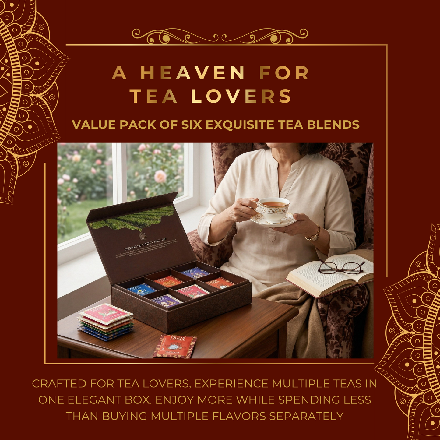 Natural Indian Classic Tea Assortment Chest, 6 Types - 72 Tea Bags-3
