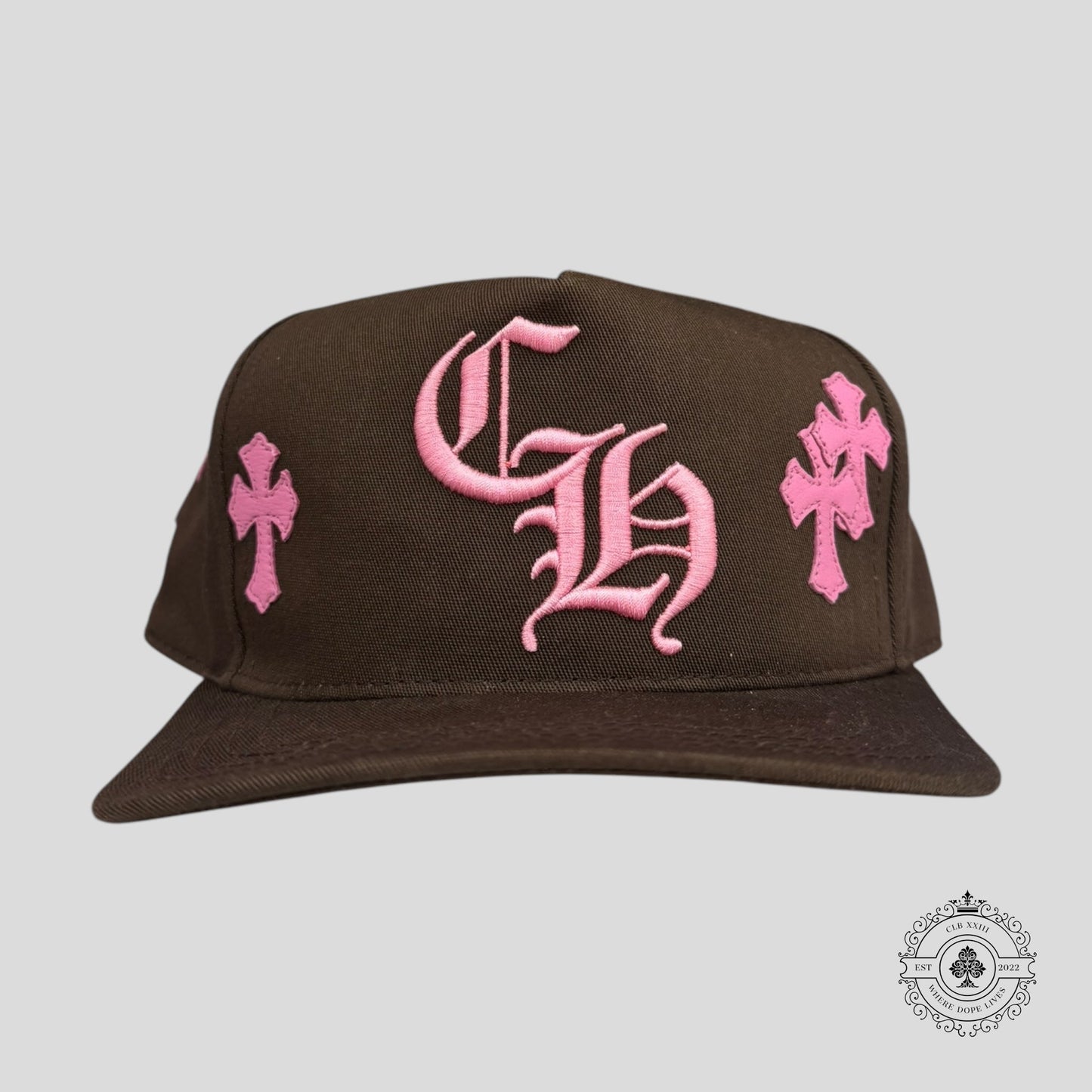 Chrome Hearts Leather Cross Patch Hat in Brown / Pink
