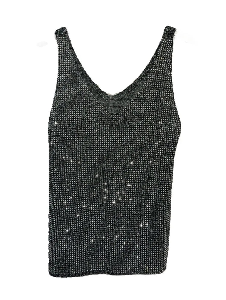 Hot pressed diamond collar knitted camisole vest women's top
