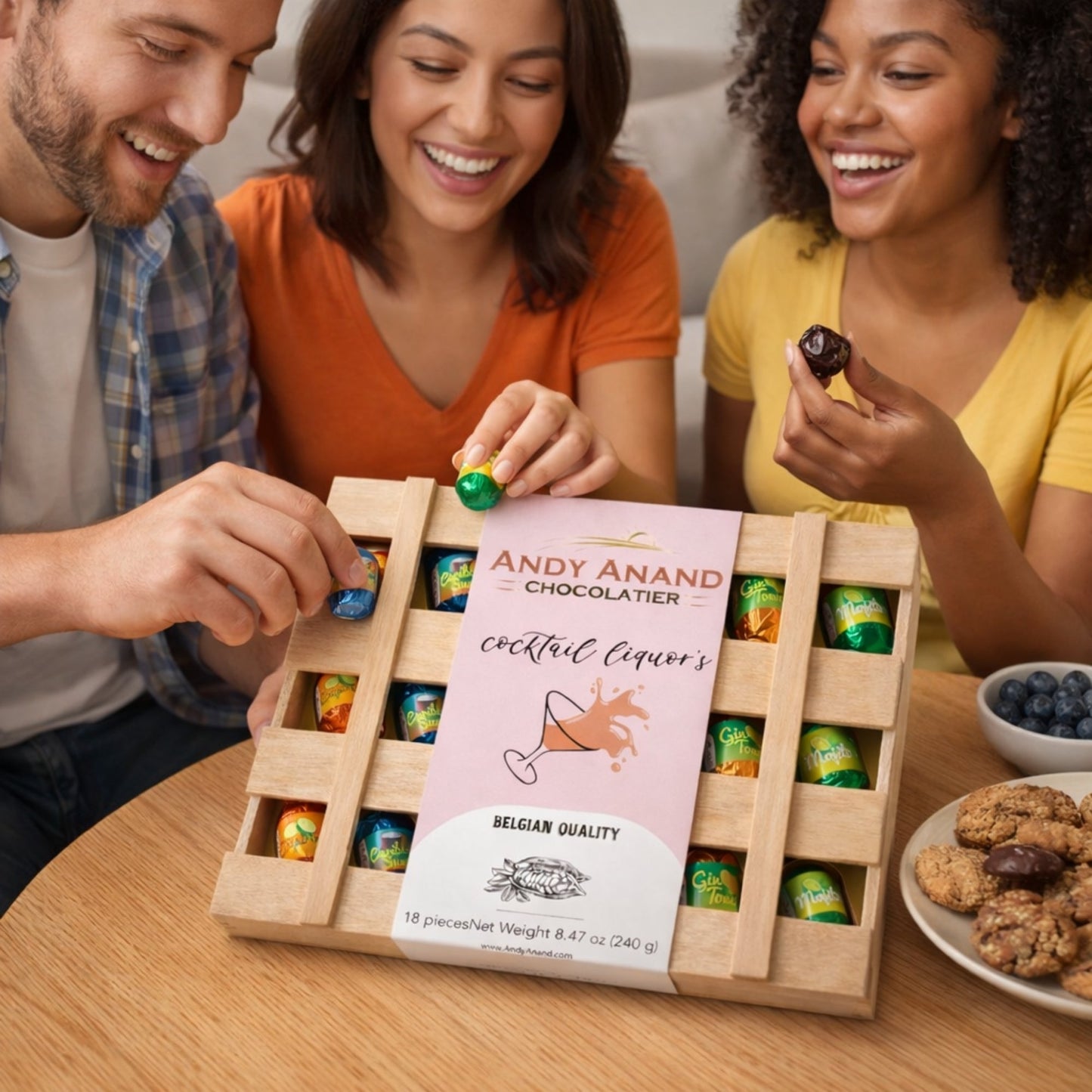 Andy Anand Cocktail Flavors, Six Unique, Non Alcoholic Vegan Chocolate Dark Chocolates, 18 Pieces, Crafted with 60% Cocoa Butter, Decadent