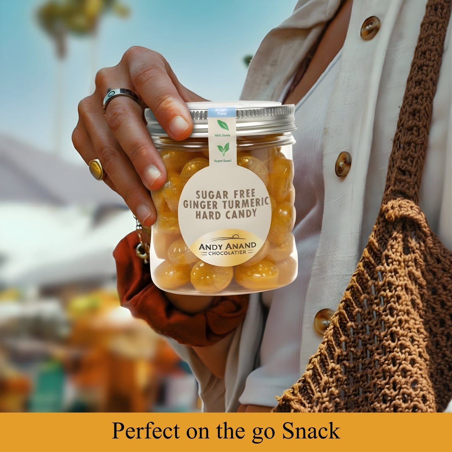 Andy Anand Sugar-Free European Ginger Turmeric Hard Candy, 50 pc, 7 oz – Vegan, Keto, Low-Calorie, Diabetic-Friendly Gourmet Gift Box