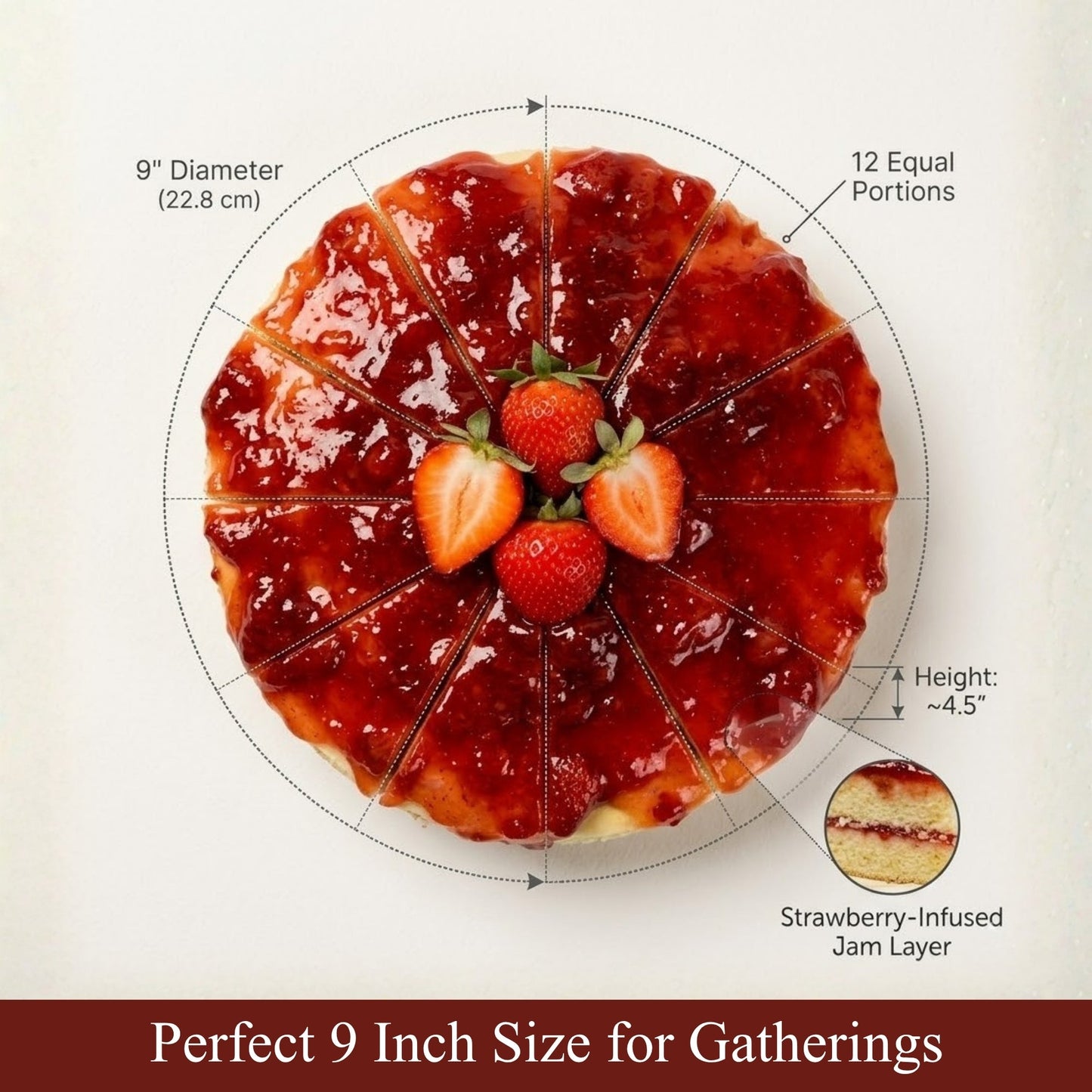 Andy Anand Sugar-Free Strawberry Cake, 9-Inch, 2 lb – Gourmet, Freshly Baked, All-Natural, No Preservatives, Diabetic-Friendly Birthday Gift