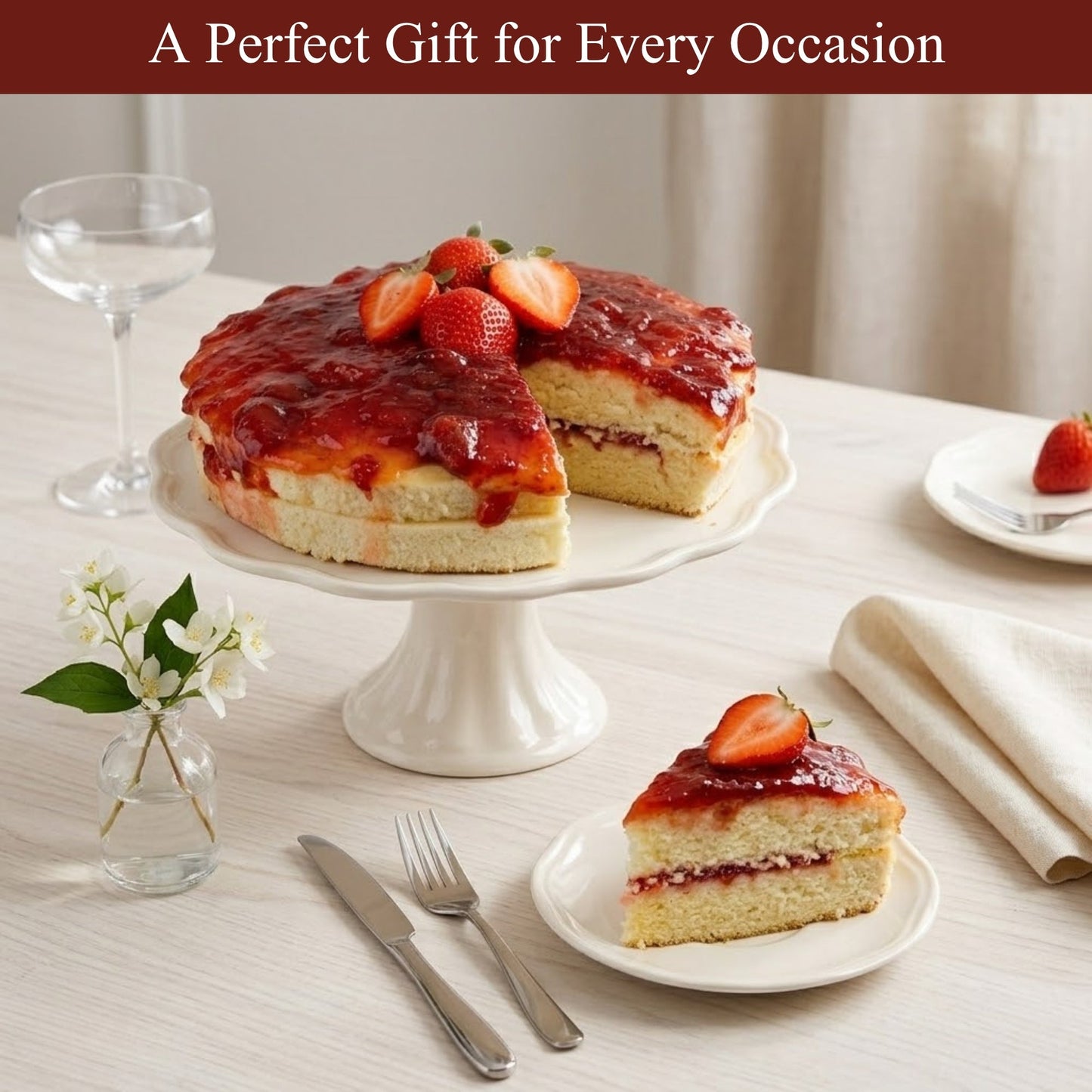 Andy Anand Sugar-Free Strawberry Cake, 9-Inch, 2 lb – Gourmet, Freshly Baked, All-Natural, No Preservatives, Diabetic-Friendly Birthday Gift