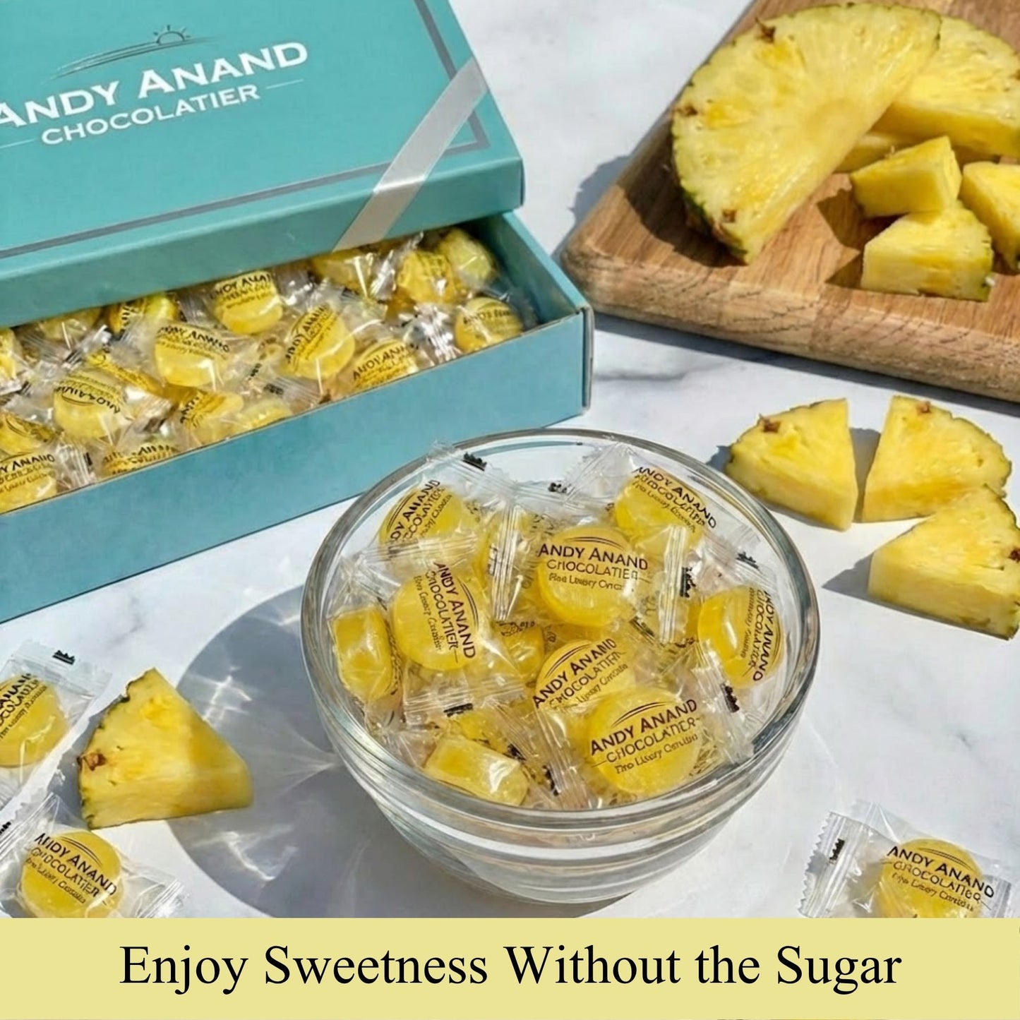 Andy Anand Sugar-Free Pineapple Hard Candy, 7 oz – European Imported, Stevia Sweetened, Keto & Diabetic-Friendly Gourmet Snack Gift Box