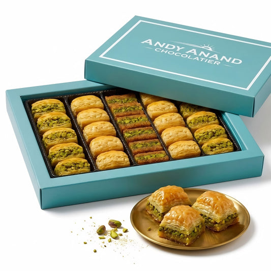Andy Anand Sugar-Free Turkish Baklava, 26 pc, 8.8 oz – Pistachio, Walnut & Hazelnut, Flaky Phyllo, Diabetic-Friendly Birthday Gift Box