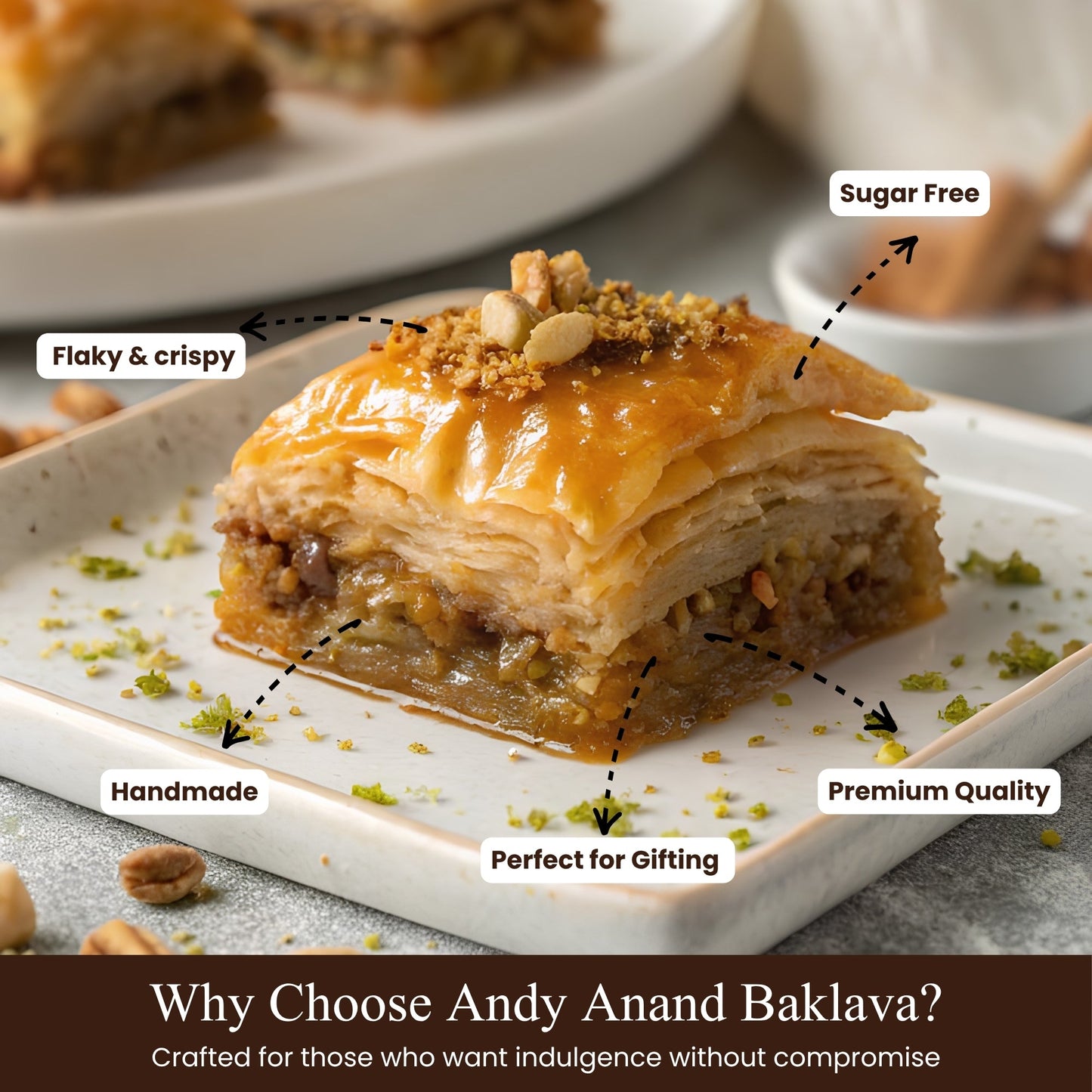 Andy Anand Sugar-Free Turkish Baklava, 26 pc, 8.8 oz – Pistachio, Walnut & Hazelnut, Flaky Phyllo, Diabetic-Friendly Birthday Gift Box
