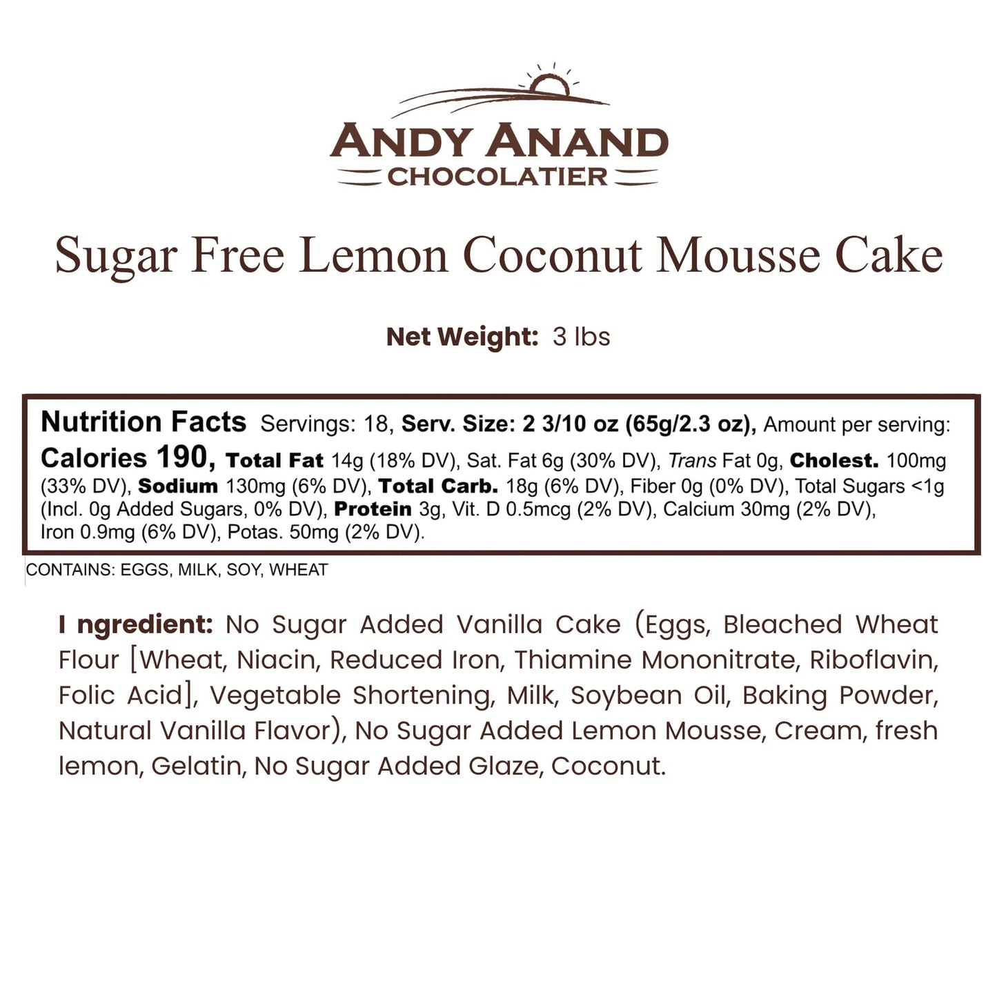 Andy Anand Sugar-Free Lemon Coconut Cheesecake, 9-Inch, 2.9 lb – Keto, Bright Citrus & Toasted Coconut, Diabetic-Friendly Birthday Gift