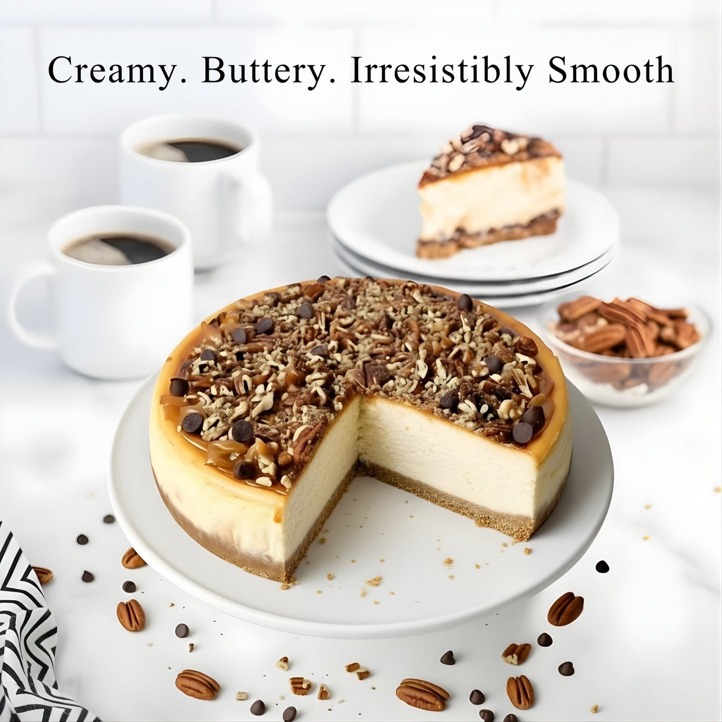 Andy Anand Turtle Cheesecake, 9-Inch, 2 lb – Caramel, Chocolate Chips & Nuts, California Cream Cheese, No Preservatives, Birthday Gift Box