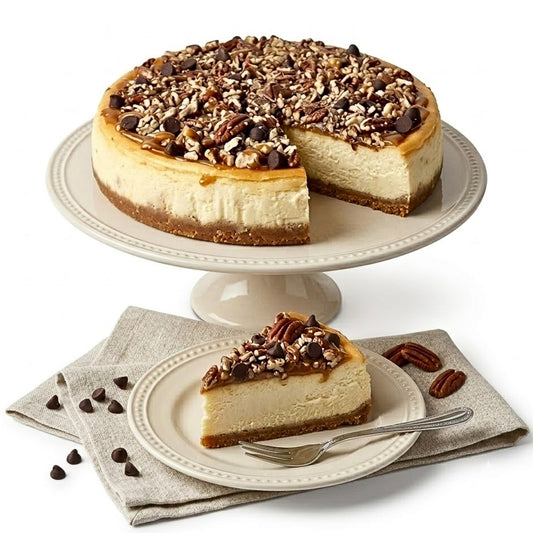 Andy Anand Turtle Cheesecake, 9-Inch, 2 lb – Caramel, Chocolate Chips & Nuts, California Cream Cheese, No Preservatives, Birthday Gift Box