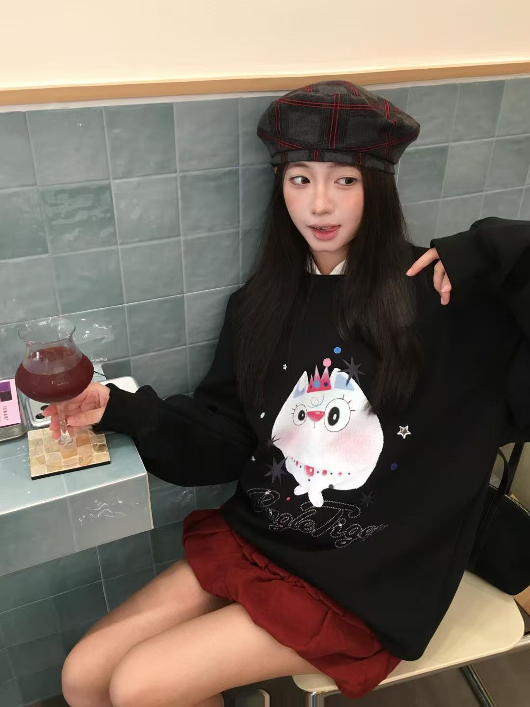 Casual Loose Hoodie with Hello Kitty Print for Women