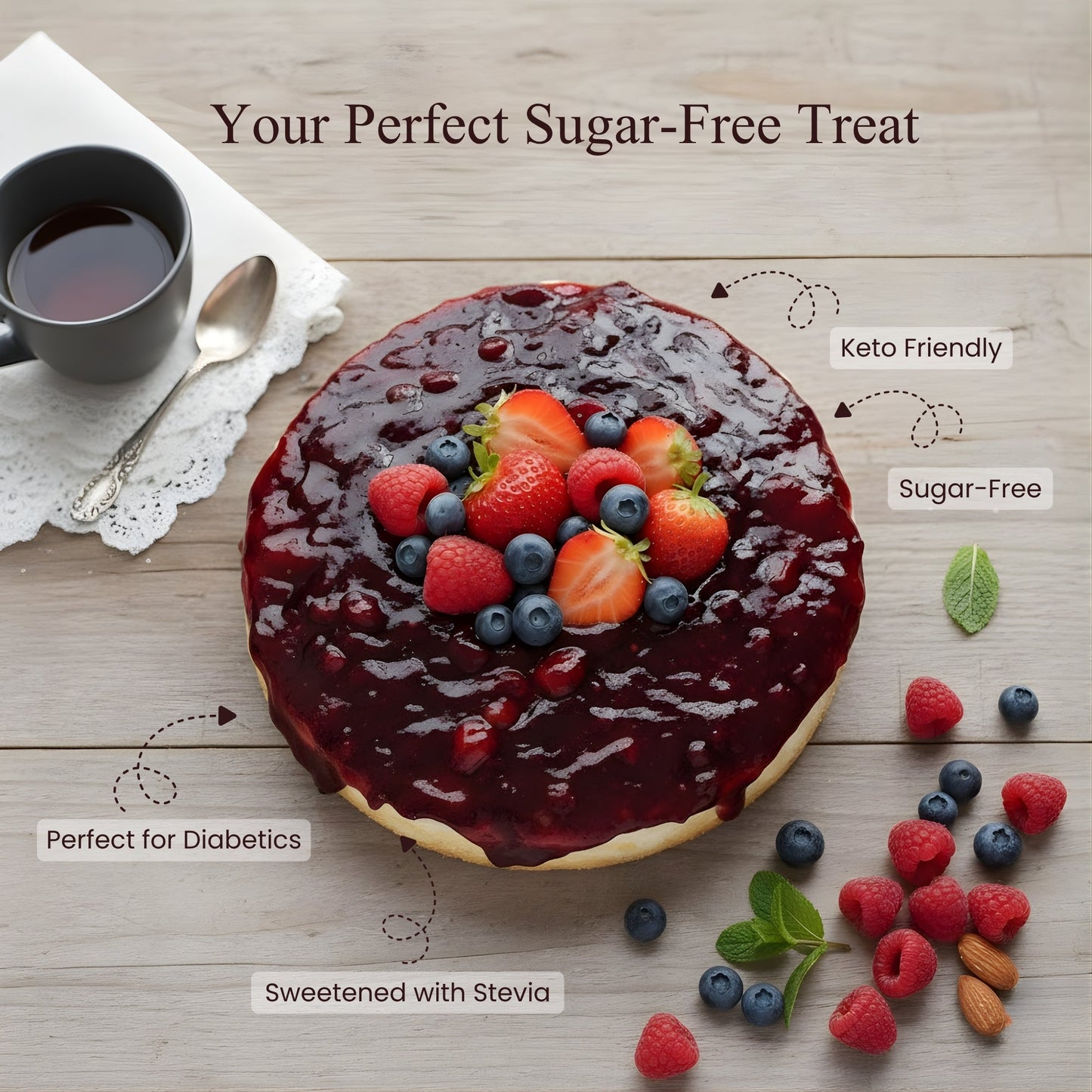 Andy Anand Sugar-Free Gluten-Free Wildberry Cake, 2.5 lb – Keto & Diabetic-Friendly, Mixed Berries, No Preservatives, Birthday Gift Box