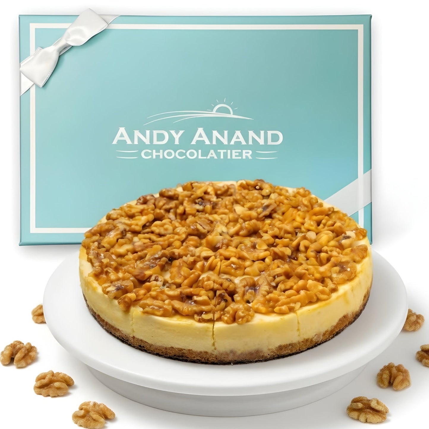 Andy Anand Sugar-Free Caramel Apple Cheesecake 9" 2.8 lbs. Keto & Diabetic Friendly, No Added Sugar. Real California Cream Cheese, Artisan, Reusable Tray