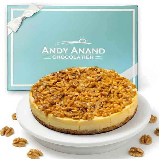 Andy Anand Sugar-Free Caramel Apple Cheesecake 9" 2.8 lbs. Keto & Diabetic Friendly, No Added Sugar. Real California Cream Cheese, Artisan, Reusable Tray