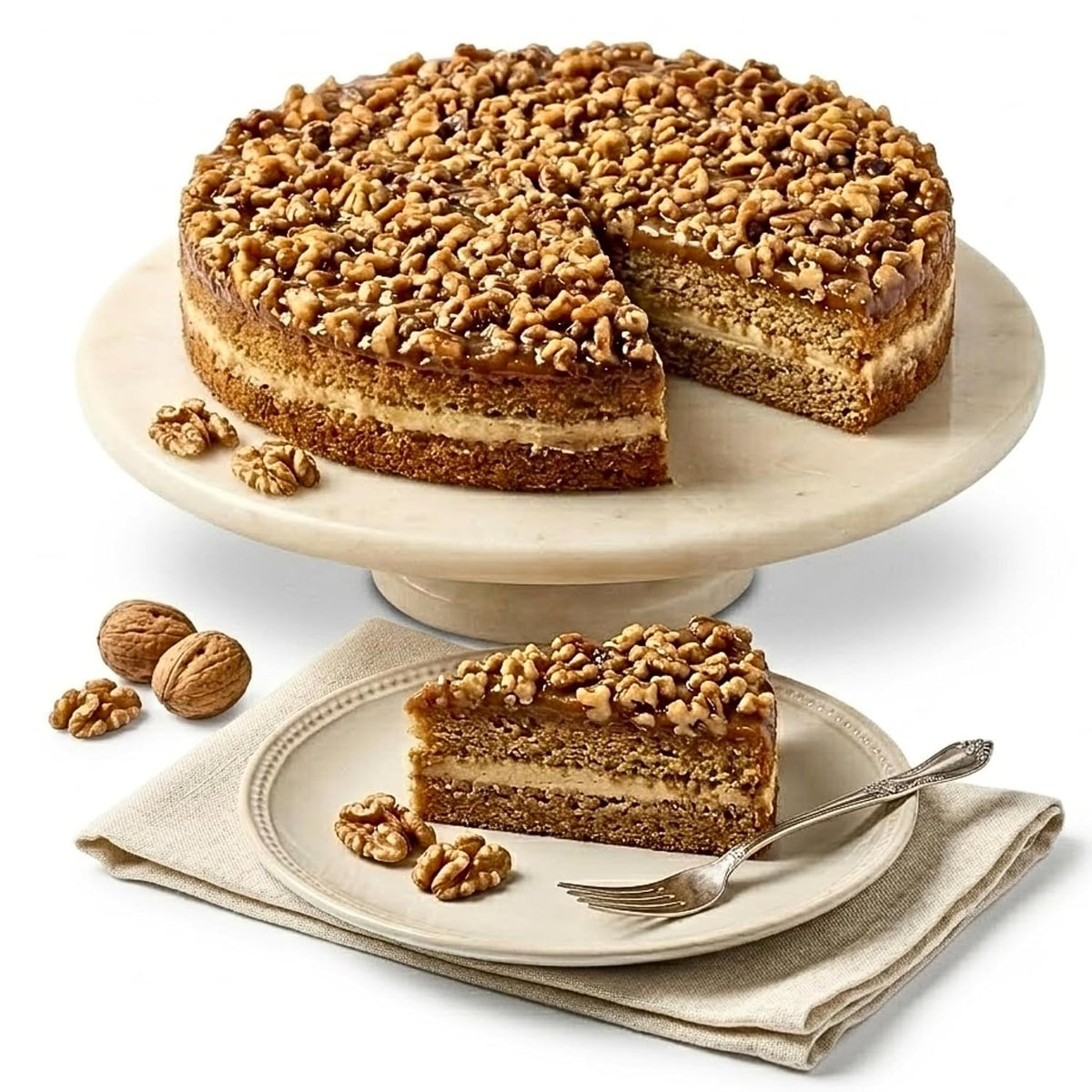 Andy Anand Sugar-Free Caramel Walnut Cake, 9-Inch, 2 lb – Freshly Baked, All-Natural, No Preservatives, Diabetic-Friendly Birthday Gift Box
