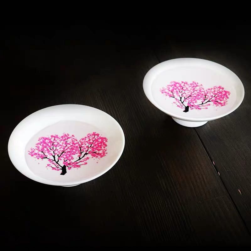 Japanese-style Cherry flower plum flower Sake Cup Water-stained Discoloration Cup Bowl Ceramic White Wine Peach Blossom Cup
