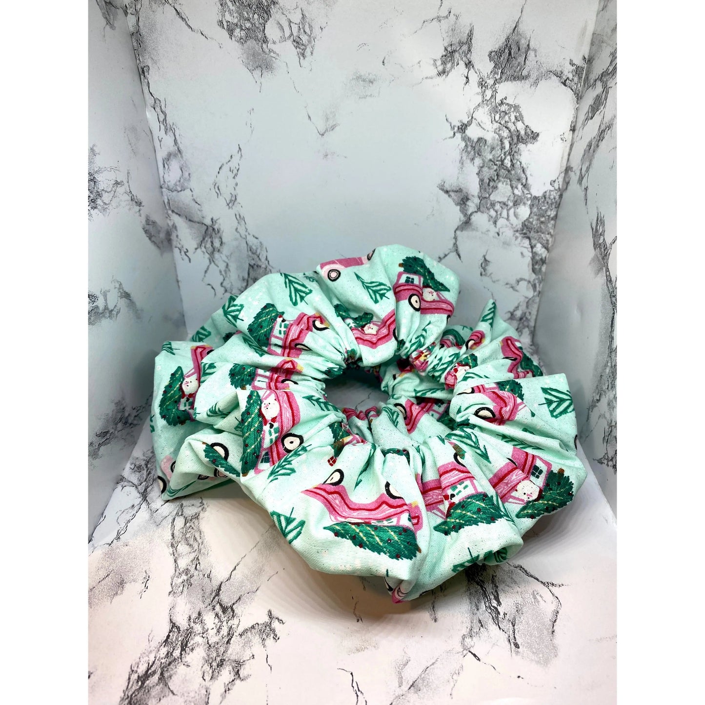 Blue Tree Car Christmas Scrunchie