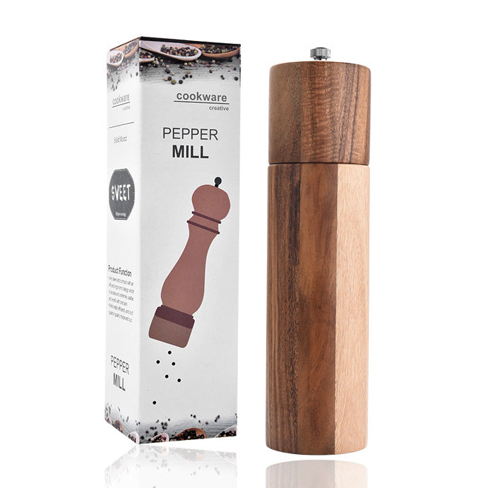 Cylindrical Grinder Acacia Wood Pepper Mill Ceramic Core Manual Pepper Grinder Multipurpose Seasoning Bottle Kitchen Tool