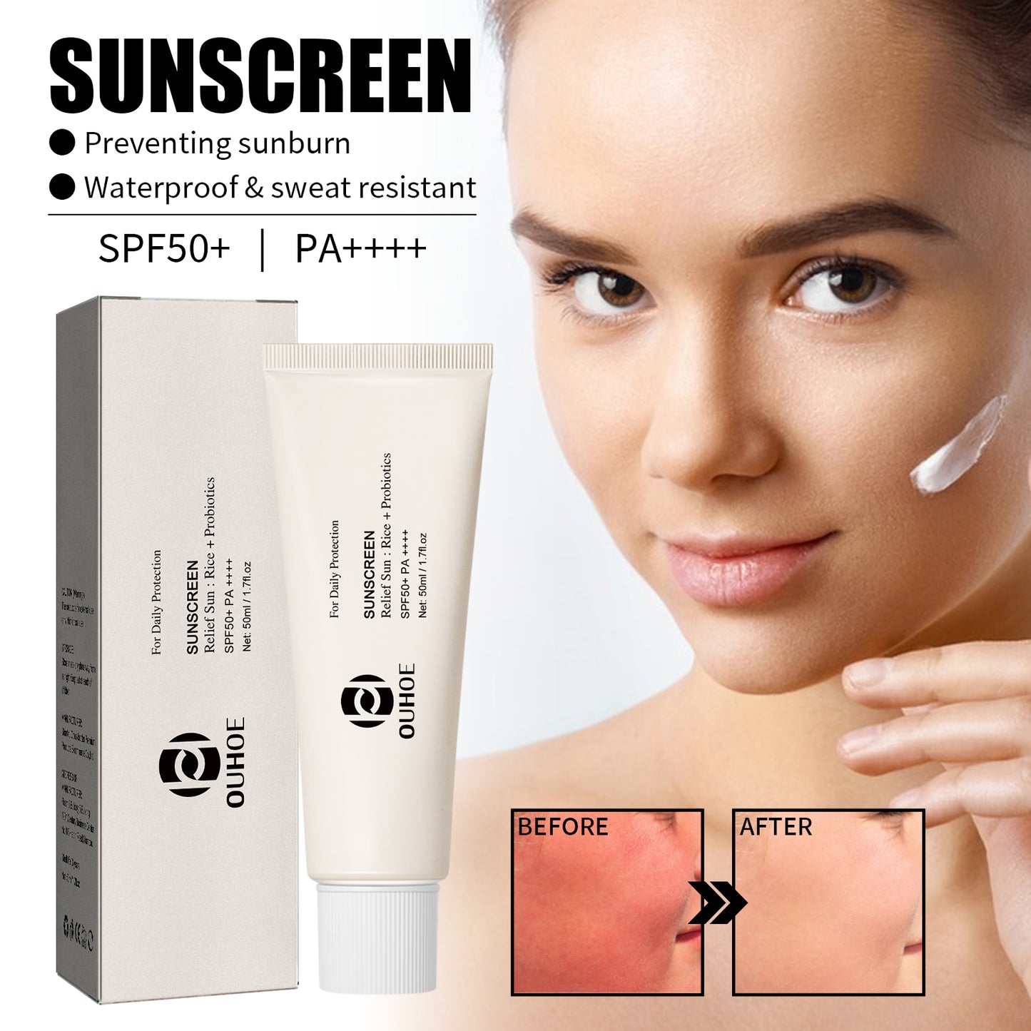 Rice Probiotic Protective Cream, Refreshing Anti-UV Moisturizing Face Protective Cream