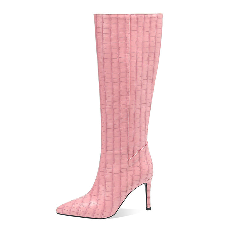 New Women's Knee High Boots Autumn Winter Warm Shoes Black White Dress Party Female Long Boots High Heels Pointed Toe 43