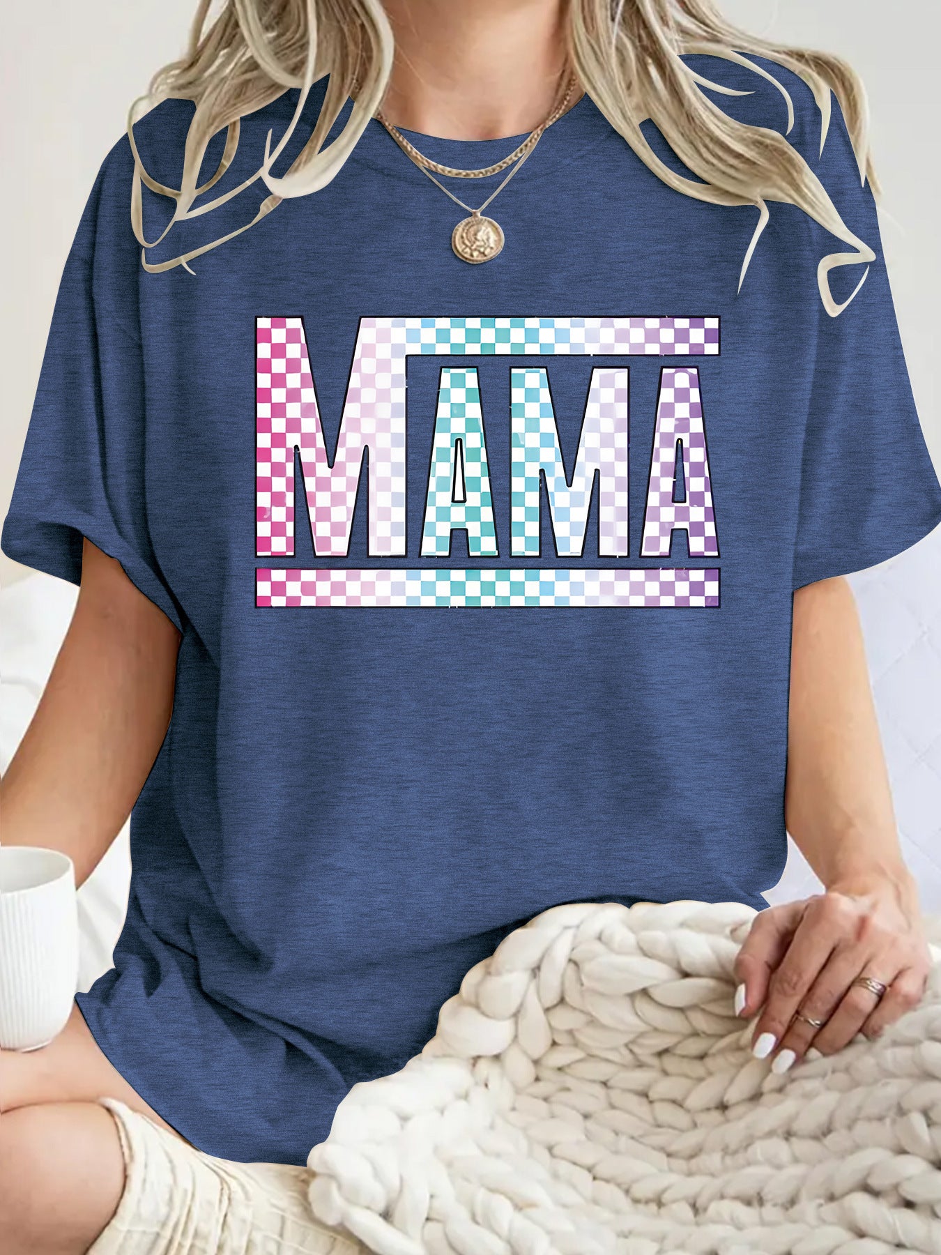 Mom's gift round neck pullover short sleeved shirt