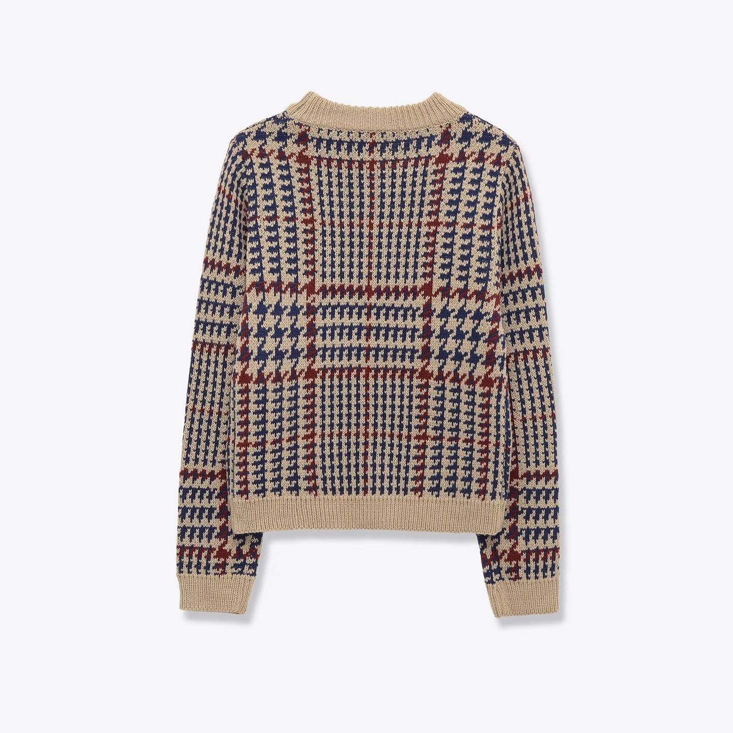 Long sleeved herringbone blend knit sweater